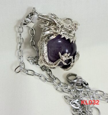 Kalung naga dragon ball amethyst rantai stainless steel