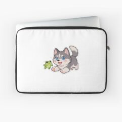 Little husky with frog laptop sleeve
