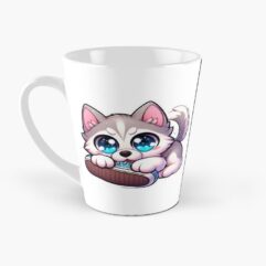 Cute Naughty Husky Chewing Shoe Tall Mug-Kawaii Dog Lover Coffee Cup 15 oz (RM02)