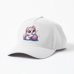 Husky baseball cap playing yarn ball
