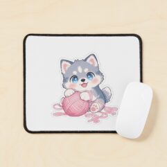 Husky playing yarn ball mouse pad