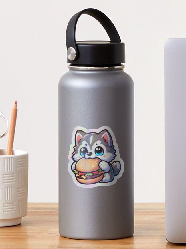 Husky eat big burger holographic sticker