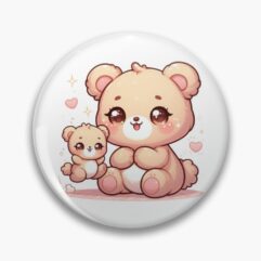 Kawaii teddy bear duo pin badge