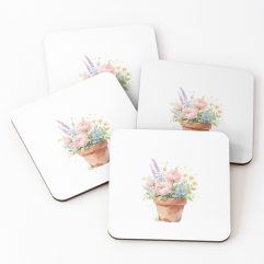 Watercolor floral pot garden coasters