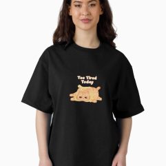 Too Tired Today Orange Cat Oversized T-Shirt