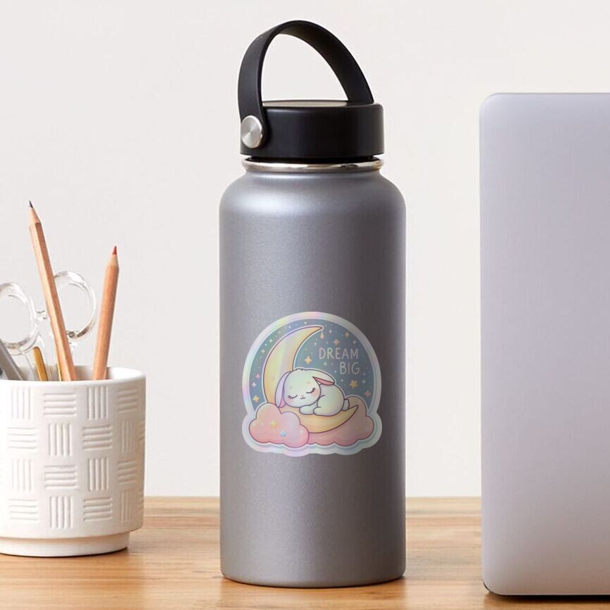 Sleeping bunny moon and star holographic Sticker