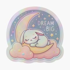Sleeping bunny moon and star holographic Sticker