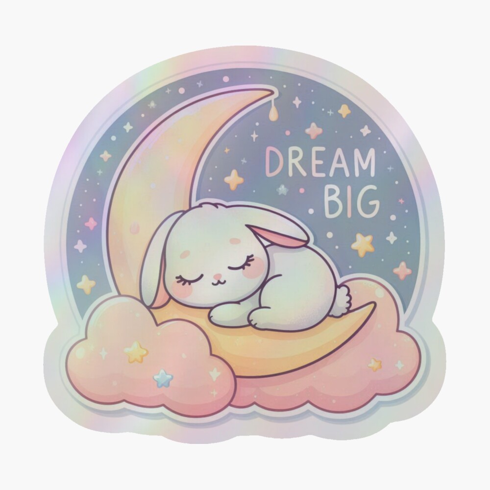 Sleeping bunny moon and star holographic Sticker