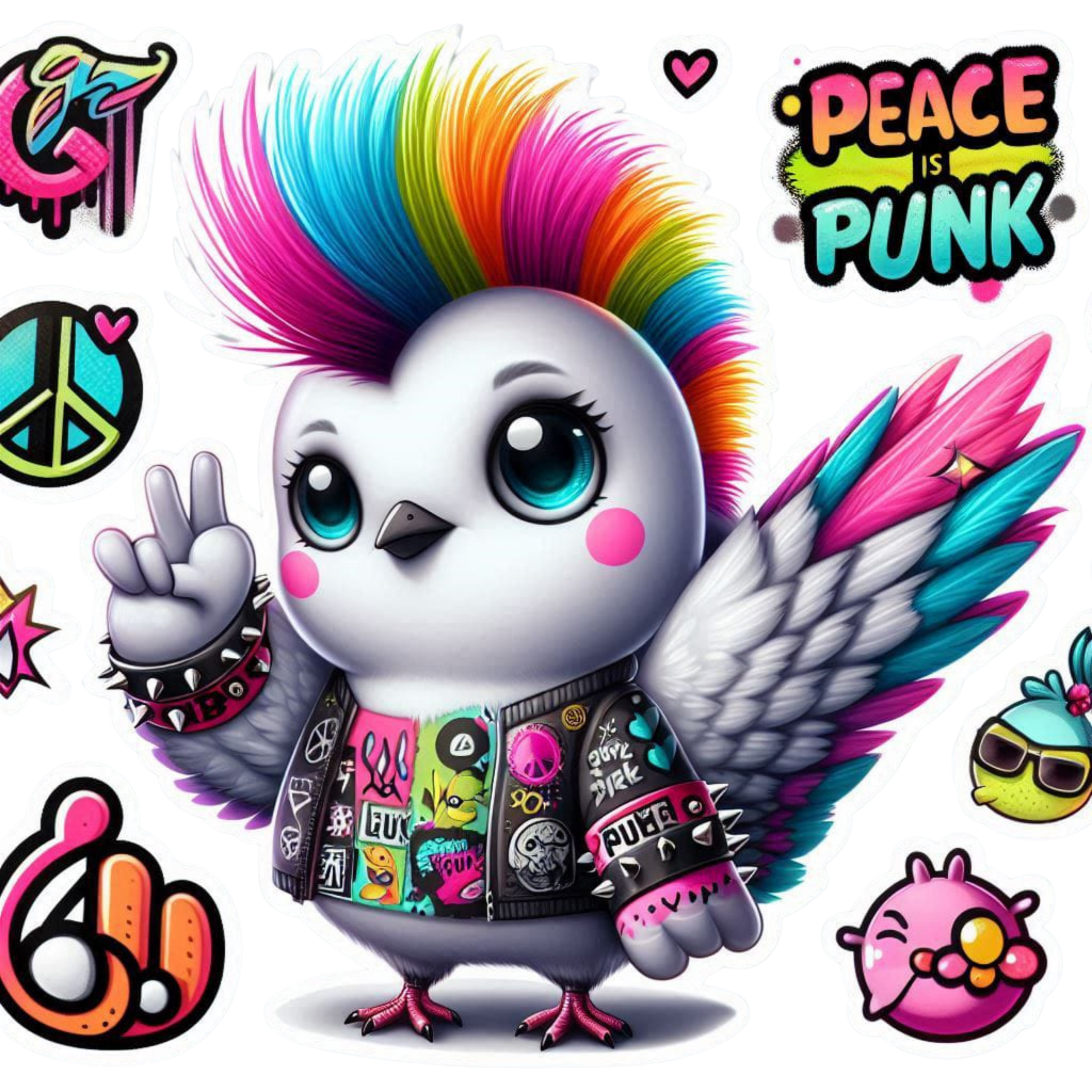 Punk Bird Peace Holographic Sticker