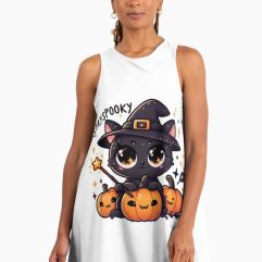 Stay Spooky Black Cat Witch Halloween A-Line