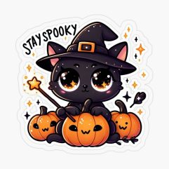Stay Spooky Black Cat Witch Halloween Transparent Sticker