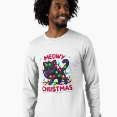 Meowy Christmas Black Cat Long sleeve T-Shirt