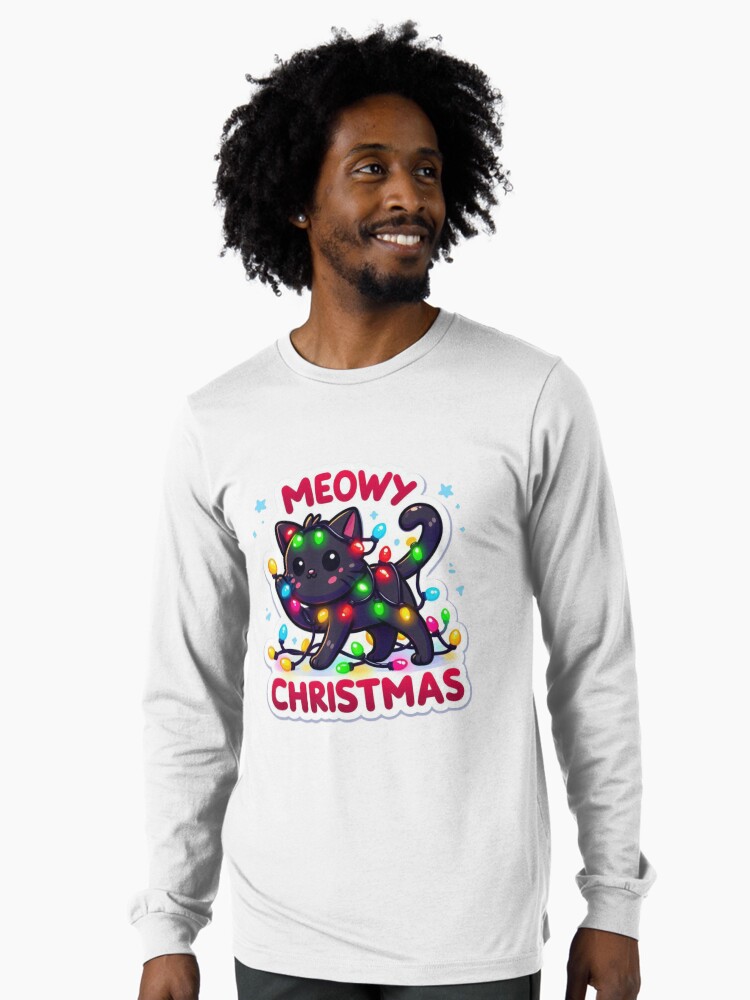 Meowy Christmas Black Cat Long sleeve T-Shirt