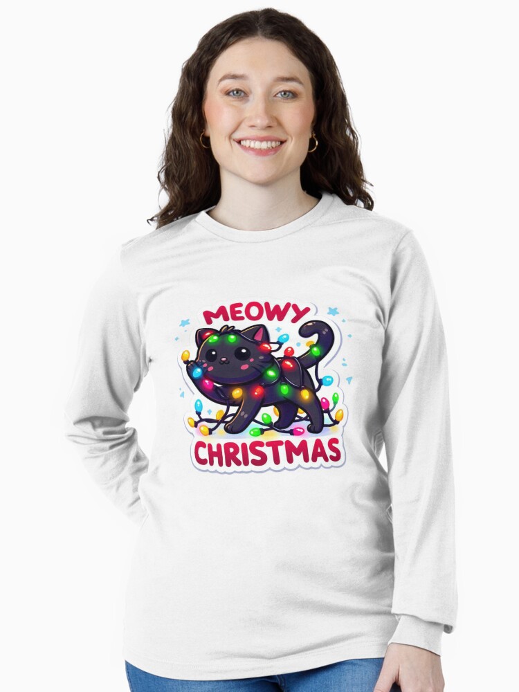 Meowy Christmas Black Cat Long sleeve T-Shirt