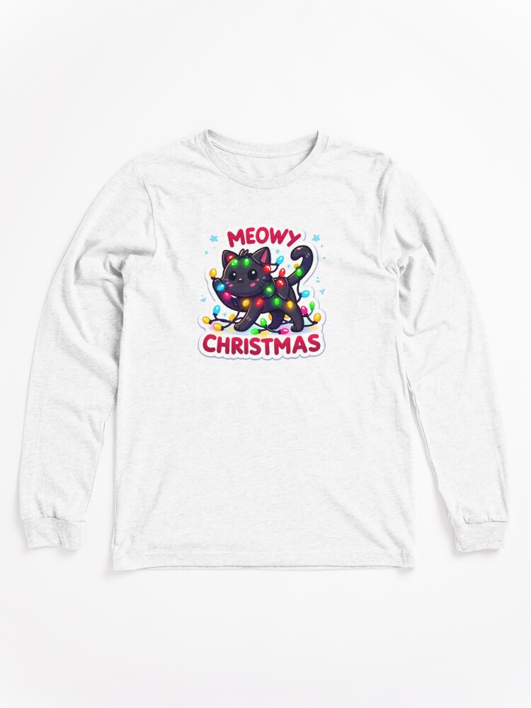 Meowy Christmas Black Cat Long sleeve T-Shirt