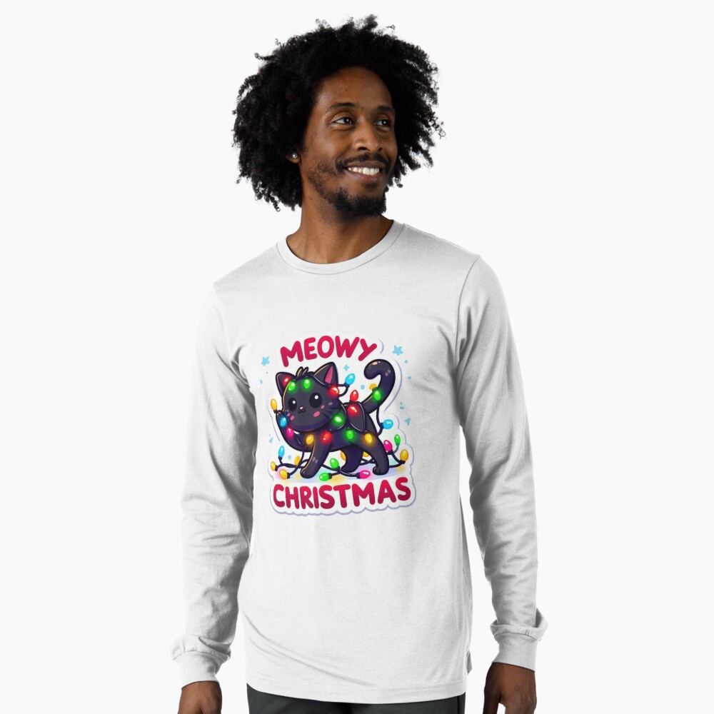 Meowy Christmas Black Cat Long sleeve T-Shirt