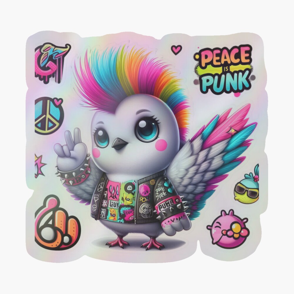 Punk Bird Peace Holographic Sticker