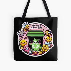 Kawaii recycling bin tote bag