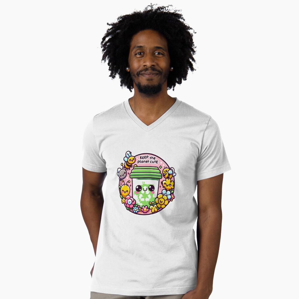 Kawaii recycling bin V-Neck T-Shirt