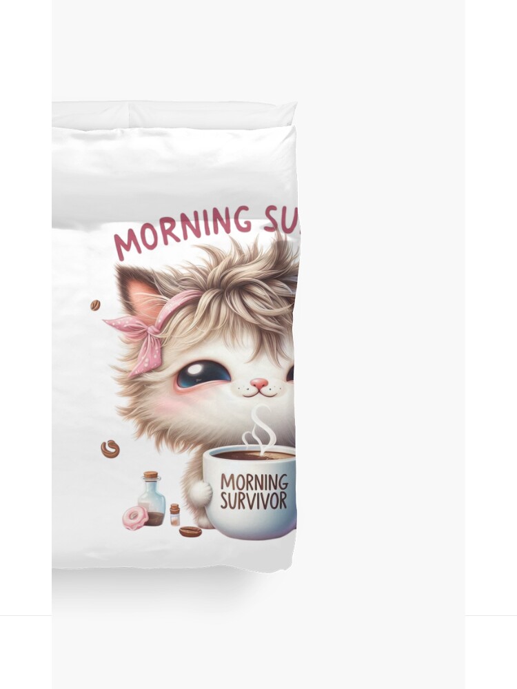 Morning Survivor Coffee Cat Duvet Cover