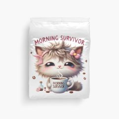 Morning Survivor Coffee Cat Duvet Cover