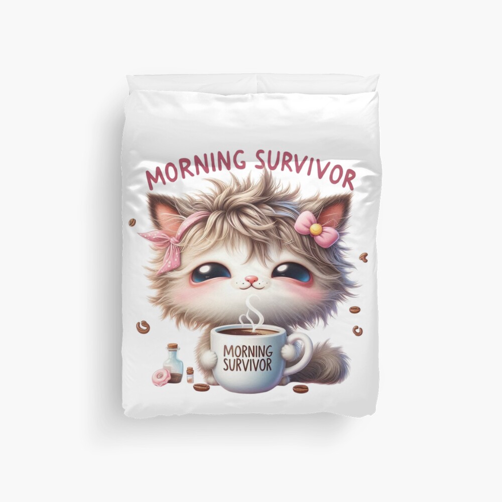 Morning Survivor Coffee Cat Duvet Cover
