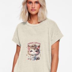 Morning Survivor Coffee Cat Relaxed T-shirt