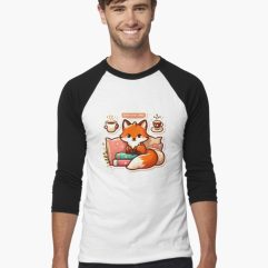Fox Book Lover Baseball 3/4 Sleeve T-Shirt