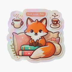 Cute Fox Book Lover Holographic Sticker