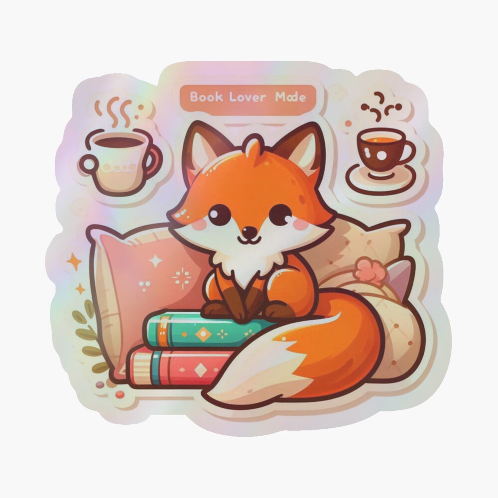 Cute Fox Book Lover Holographic Sticker