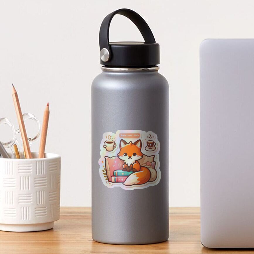 Cute Fox Book Lover Holographic Sticker