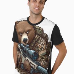 Prone Grizzly Bear Sniper Graphic T-Shirt