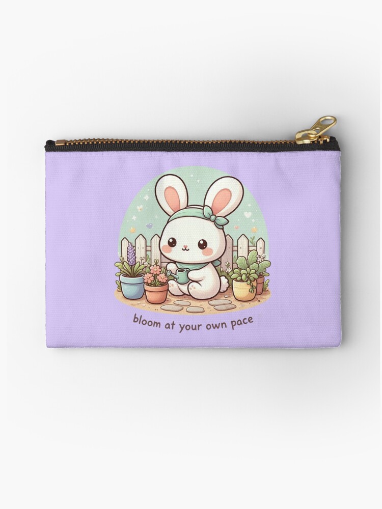 Cute Chibi Bunny Gardening Bloom At Your Own Pace Zipper Pouch - Image 2