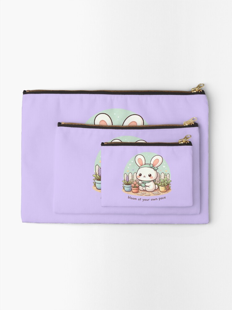 Cute Chibi Bunny Gardening Bloom At Your Own Pace Zipper Pouch - Image 4