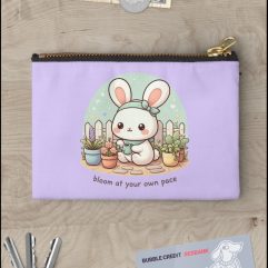 Cute Chibi Bunny Gardening Bloom At Your Own Pace Zipper Pouch
