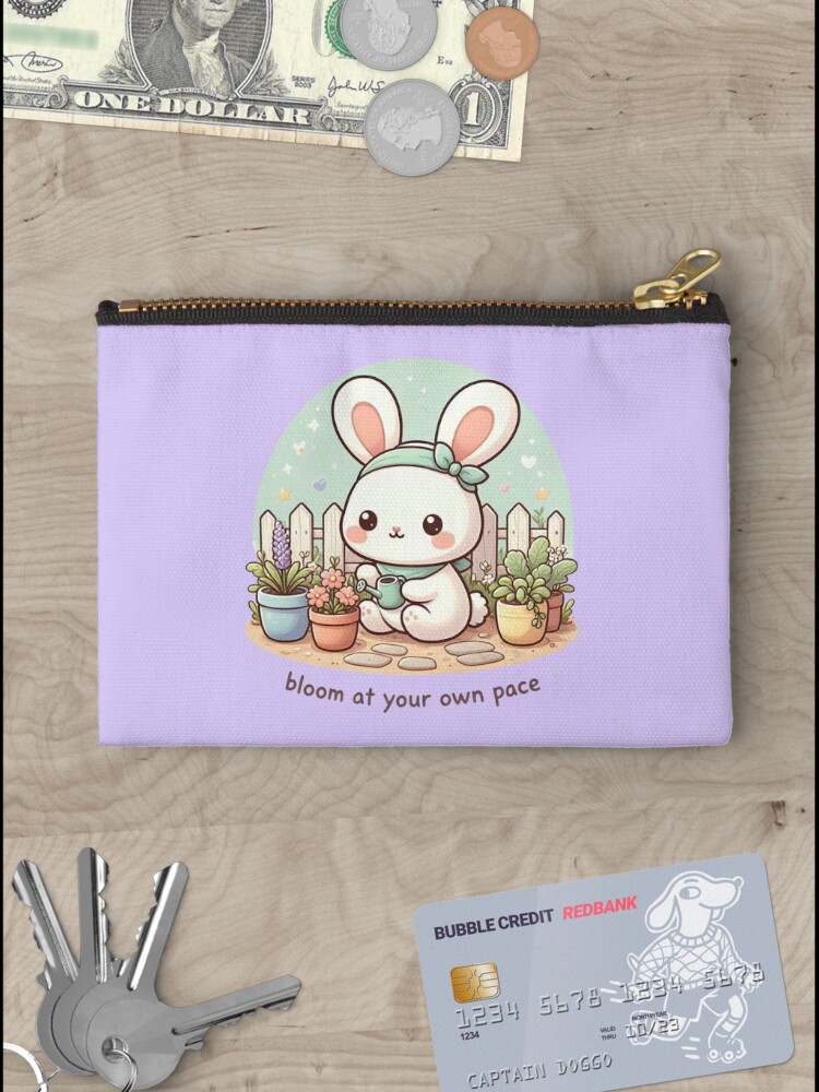 Cute Chibi Bunny Gardening Bloom At Your Own Pace Zipper Pouch