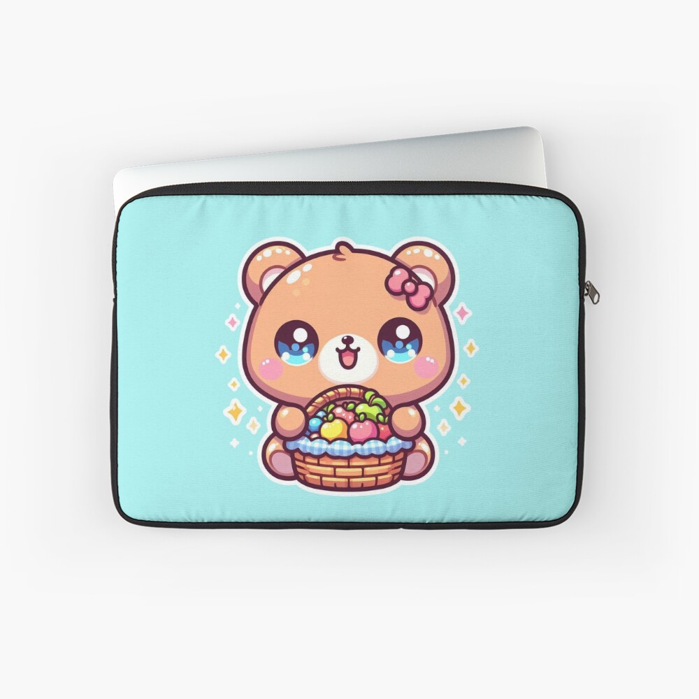 Bear with fruit basket laptop sleeve