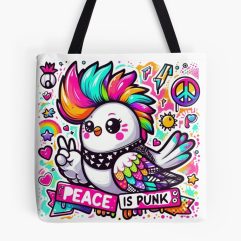 Peace is punk all over print tote bag