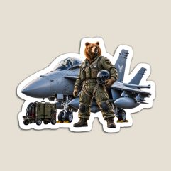 Gizzly bear pilot Fighter Jet Magnet